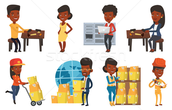 Foto stock: Vetor · conjunto · industrial · trabalhadores · africano