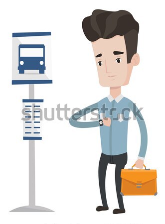 человека ждет автобусная остановка азиатских бизнесмен портфель Сток-фото © RAStudio
