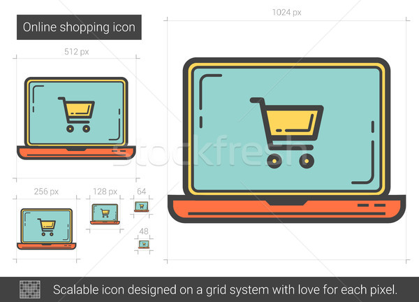 ストックフォト: オンラインショッピング · 行 · アイコン · ベクトル · 孤立した · 白