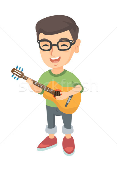 [[stock_photo]]: Garçon · chanter · jouer · guitare · acoustique