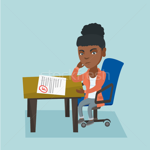 Sad student looking at test paper with bad mark. Stock photo © RAStudio