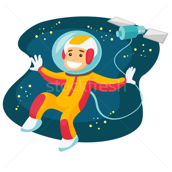 Caucasian white astronaut flying in open space. Stock photo © RAStudio