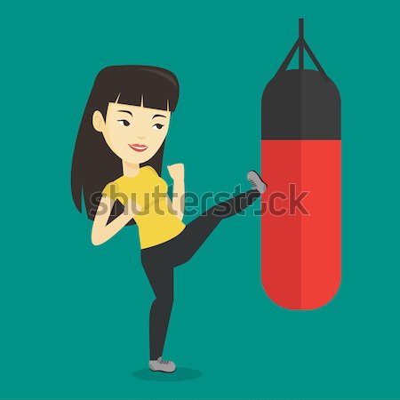 Kadın egzersiz gülen Asya boksör Stok fotoğraf © RAStudio