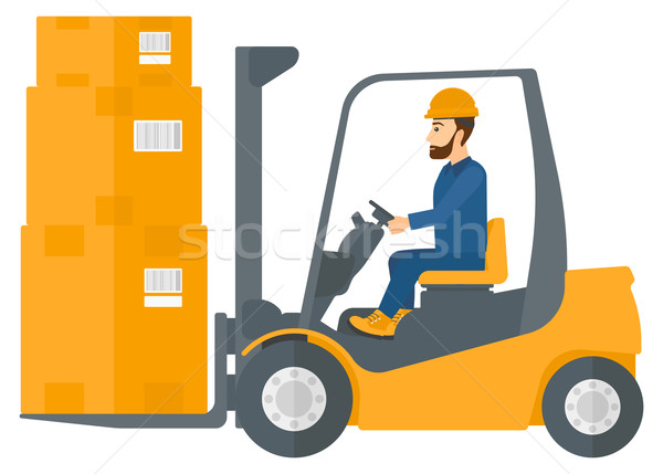 Worker moving load by forklift truck. Stock photo © RAStudio