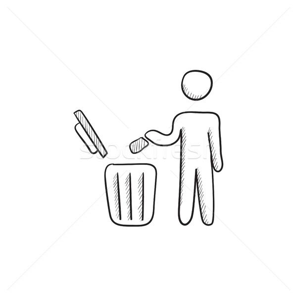 Man throwing garbage in a bin sketch icon. Stock photo © RAStudio