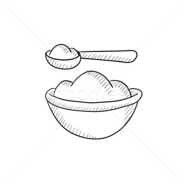 Baby spoon and bowl full of meal sketch icon. Stock photo © RAStudio