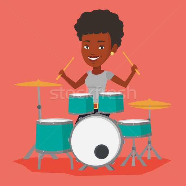 Woman playing on drum kit vector illustration. Stock photo © RAStudio
