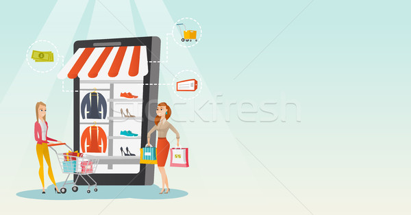 Women walking in store that looks like a tablet. Stock photo © RAStudio