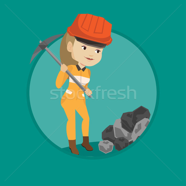 Stock photo: Miner working with pickaxe vector illustration.