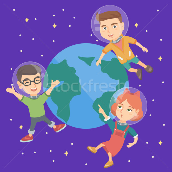 кавказский астронавт дети Flying пространстве земле Сток-фото © RAStudio