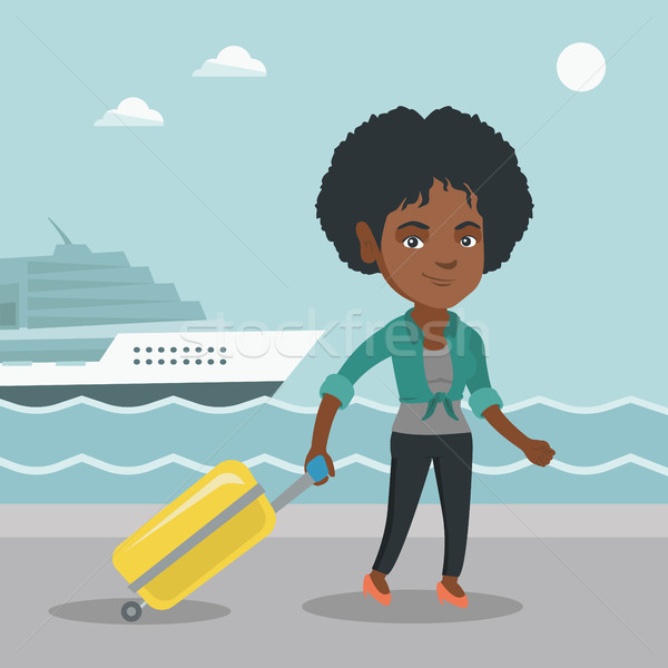 Passenger goes to the cruise liner with a suitcase Stock photo © RAStudio