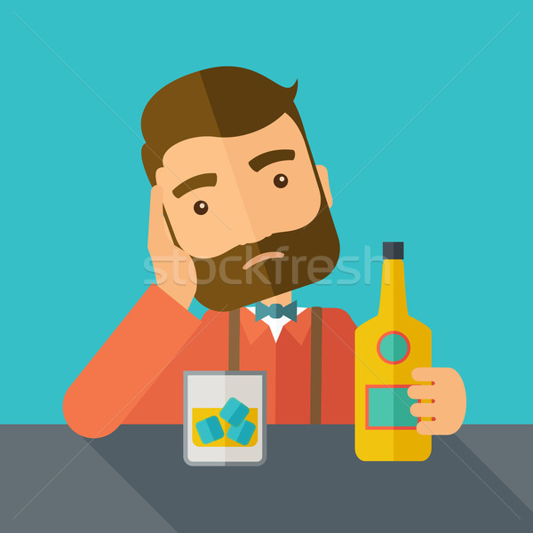 Sad man alone in the bar drinking beer. Stock photo © RAStudio