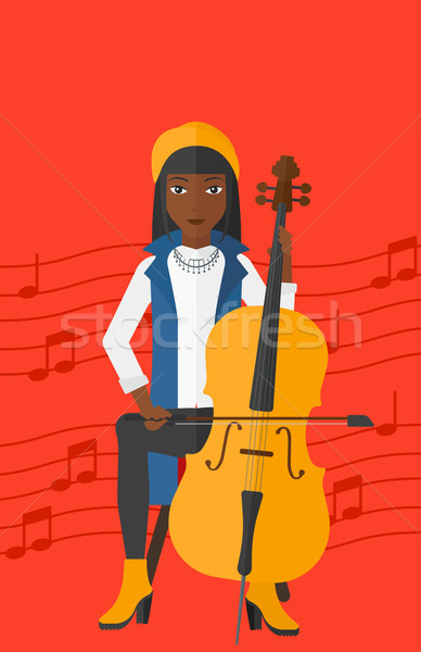 Mujer jugando cello rojo notas musicales vector Foto stock © RAStudio