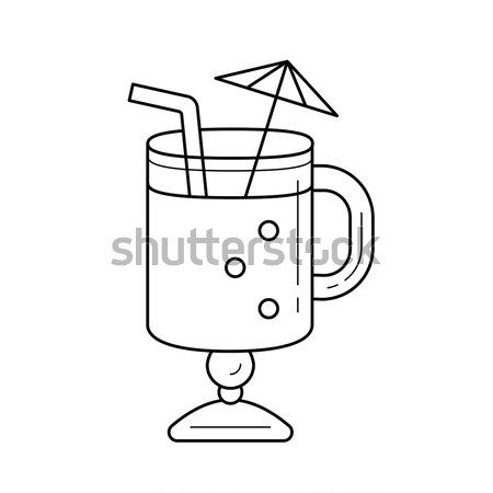 Glass with drinking straw and umbrella line icon. Stock photo © RAStudio
