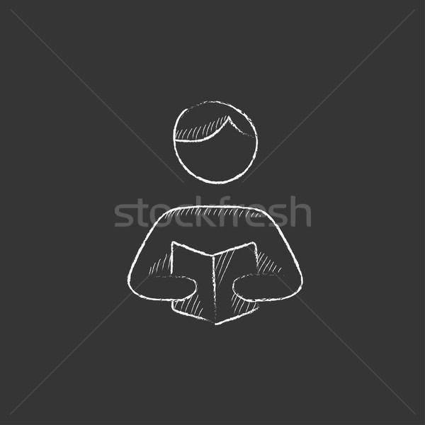 Man reading book. Drawn in chalk icon. Stock photo © RAStudio