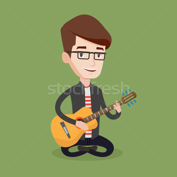Homme jouer guitare acoustique accueillant musicien séance Photo stock © RAStudio