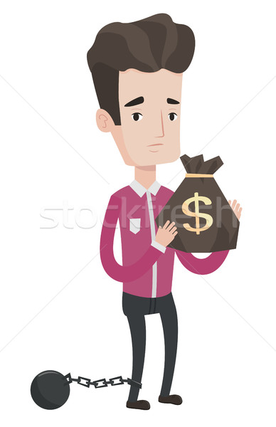 Chained taxpayer holding bag with dollar sign. Stock photo © RAStudio