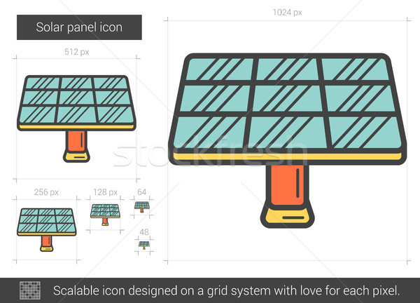 Stock fotó: Napelem · vonal · ikon · vektor · izolált · fehér