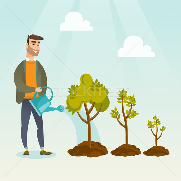 Business woman watering trees vector illustration. Stock photo © RAStudio