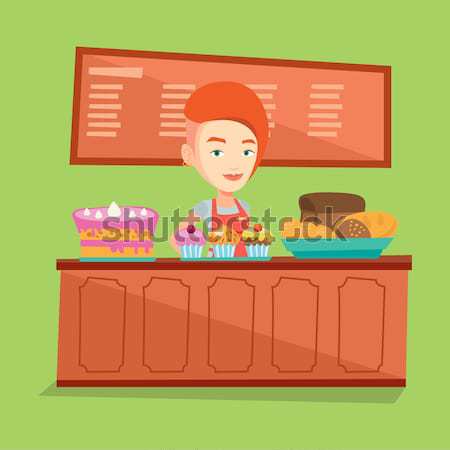 Werknemer permanente achter counter bakkerij kaukasisch Stockfoto © RAStudio