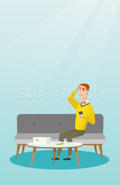 Unhappy caucasian man accounting home bills. Stock photo © RAStudio