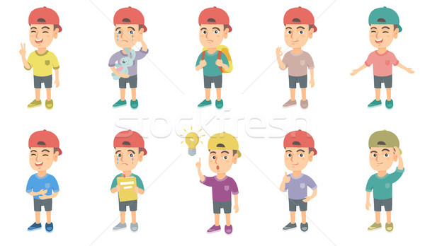 Little caucasian boy vector illustrations set. Stock photo © RAStudio