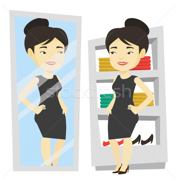 Foto stock: Mujer · ropa · vestidor · mirando · espejo