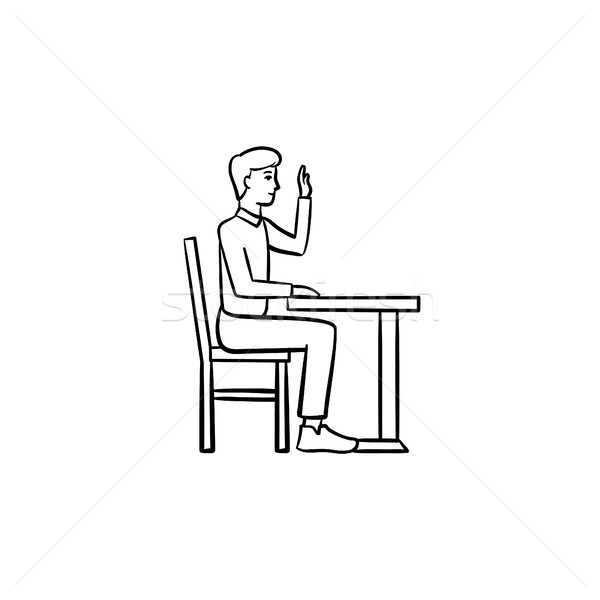 Diák ül asztal kézzel rajzolt rajz ikon Stock fotó © RAStudio