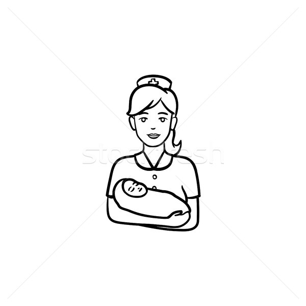 A midwife with a newborn child hand drawn outline doodle icon. Stock photo © RAStudio