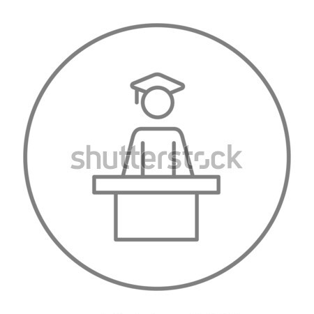 Graduate standing near tribune line icon. Stock photo © RAStudio