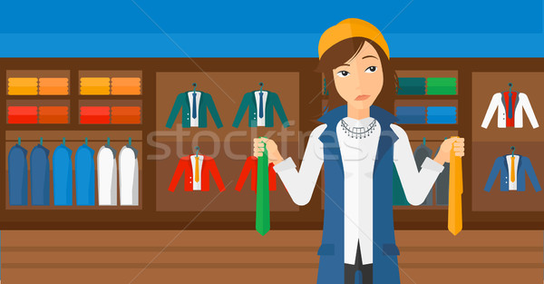 Kunden Auswahl Frau halten zwei unterschiedlich Stock foto © RAStudio