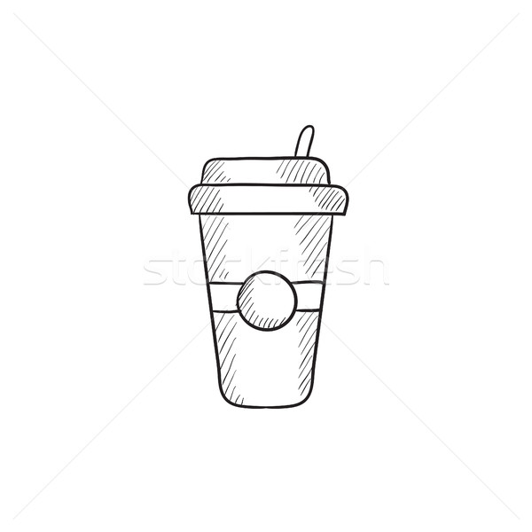 Jednorazowy kubek pitnej słomy szkic ikona Zdjęcia stock © RAStudio