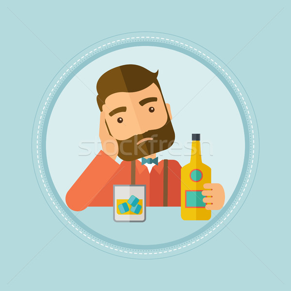 Stock photo: Man drinking alone at the bar vector illustration.