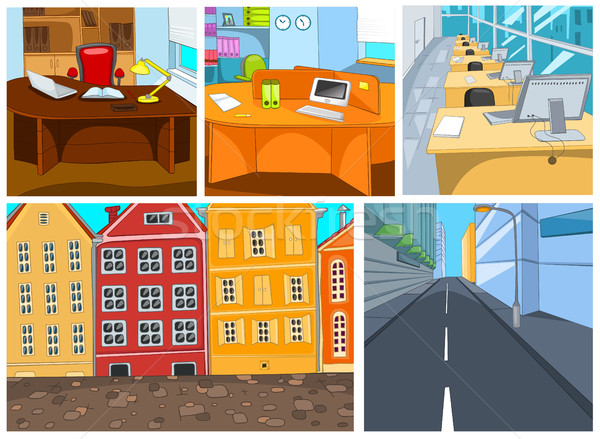 商业照片: 向量 · 漫画 ·集· 城市 · 办公室 · 背景