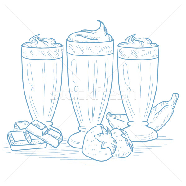 Stock photo: Banana, strawberry and chocolate smoothies.