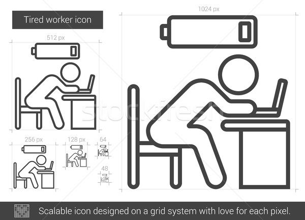 [[stock_photo]]: Fatigué · travailleur · ligne · icône · vecteur · isolé