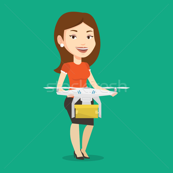 Woman controlling delivery drone with post package Stock photo © RAStudio