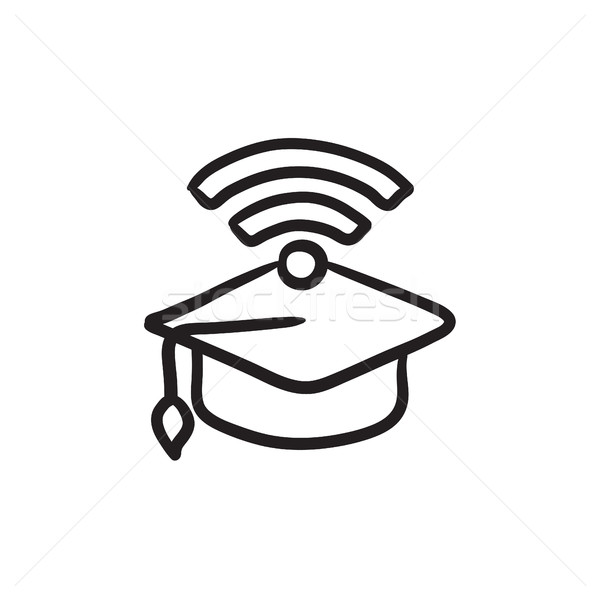 Graduation cap with wi-fi sign sketch icon. Stock photo © RAStudio