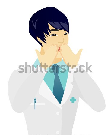 Young caucasian sick man sneezing. Stock photo © RAStudio