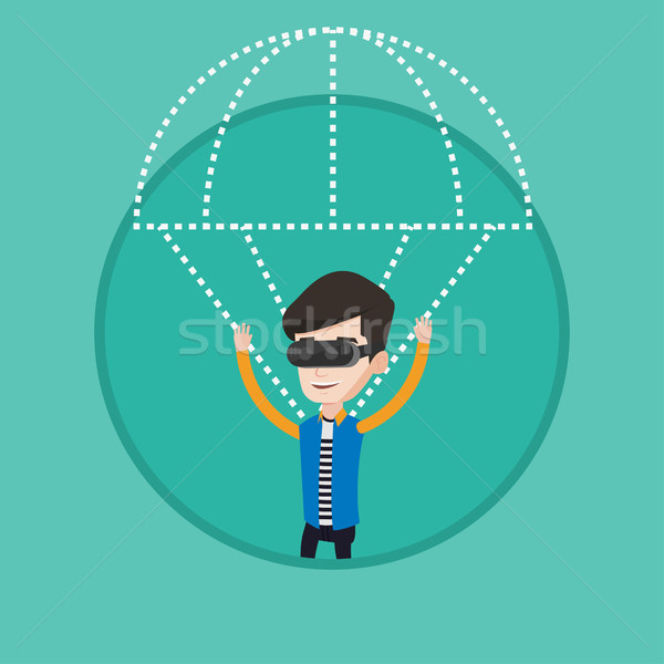 Happy man in vr headset flying with parachute. Stock photo © RAStudio