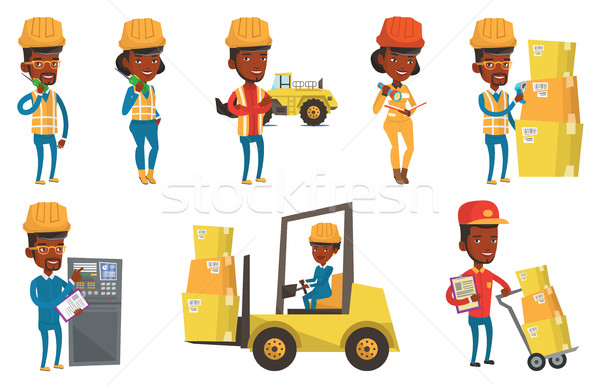 Wektora zestaw przemysłowych pracowników Afryki inżynier Zdjęcia stock © RAStudio