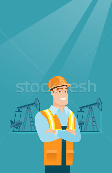 Ölarbeiter einheitliche Helm stehen Arme Stock foto © RAStudio