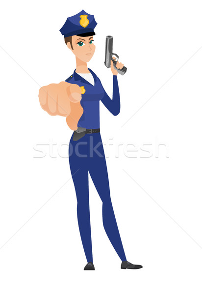Caucasiano polícia mulher arma curta pronto Foto stock © RAStudio