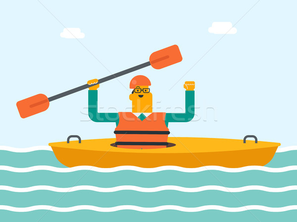 Young caucasian white man riding a kayak. Stock photo © RAStudio