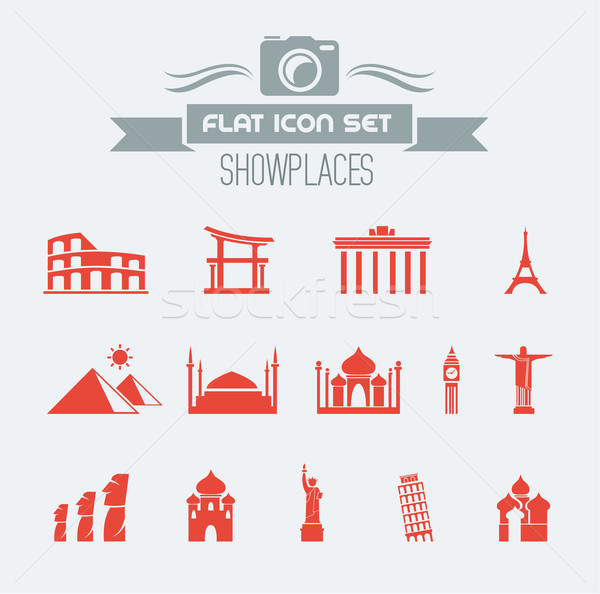 Landmarks Flat Icon Set Stock photo © RAStudio