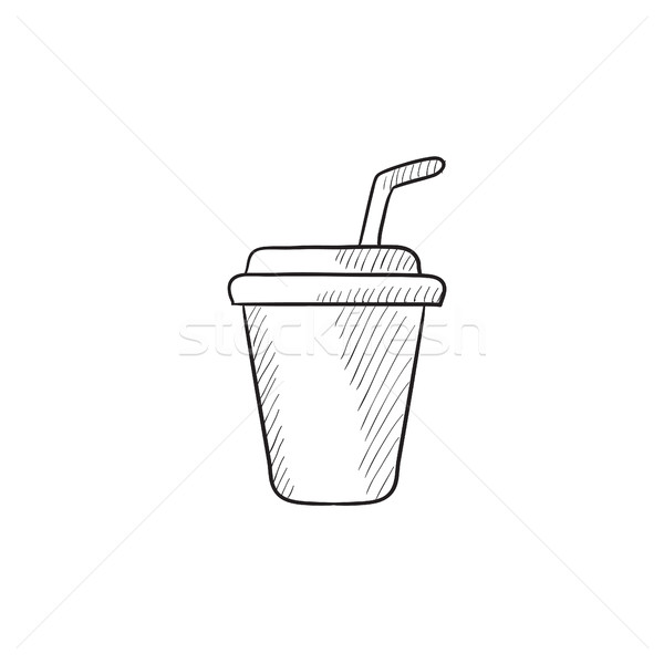 Disposable cup with drinking straw sketch icon. Stock photo © RAStudio