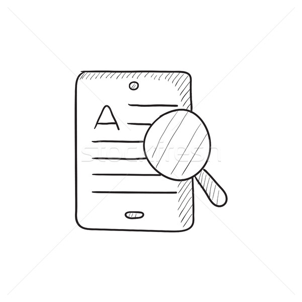 Tablet Lupe Skizze Symbol Vektor isoliert Stock foto © RAStudio