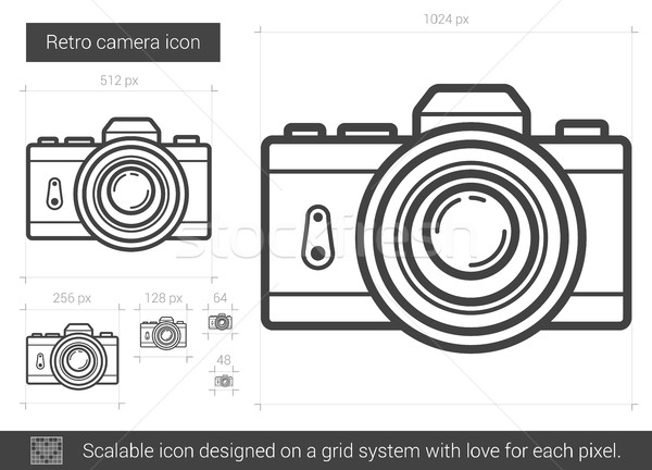Foto d'archivio: Retro · fotocamera · line · icona · vettore · isolato