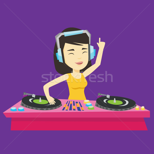 Stock photo: DJ mixing music on turntables vector illustration.