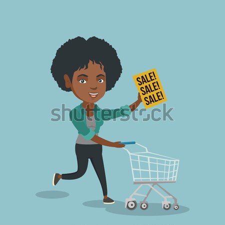 Woman running in hurry to the store on sale. Stock photo © RAStudio